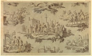 Tegning, tegneserie for bomullstrykk: Belisarius#39; liv, ca. 1820 av Unknown artistUnknown artist