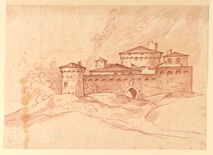 Tegning, Slott i fjellene, 1810–1830 av Unknown artistUnknown artist