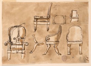 Tegning, stoler, ca. 1800 av Unknown artistUnknown artist