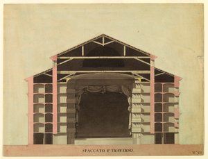 Tegning, konkurransedesign for La Fenice, Venezia: Tverrsnitt, 1788 av Unknown artistUnknown artist