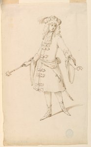 Tegning, kostymedesign: En adelsmann, konge eller prins til en ballett, ca. 1720