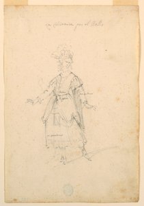 Tegning, kostymedesign: En kvinnelig sanger for en ballett, ca. 1720 av Unknown artistUnknown artist