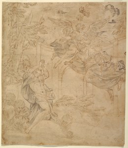 Tegning, Daniel i løvehulen, ca. 1630–40 av Unknown artistUnknown artist