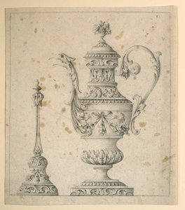 Tegning, Dekorert mugge og håndklokke, 1860–80 av Unknown artistUnknown artist