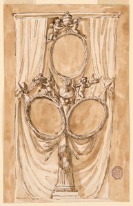 Tegning, dekorasjon til portrett av pave Pius VI og kongeparet, ca. 1790 av Unknown artistUnknown artist