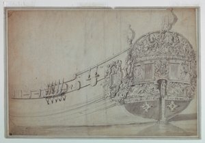 Tegning, dekorativ design for akterenden av et skip, ca. 1705 av Unknown artistUnknown artist