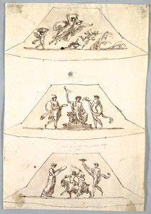 Tegning, dekorativt prosjekt: Tre trapeser med Flora og Zefiro, ca. 1815 av Unknown artistUnknown artist