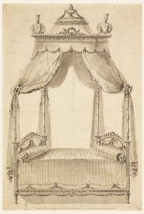 Tegning, design for en seng, ca. 1785