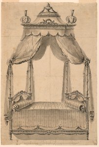 Tegning, design for en seng, ca. 1785