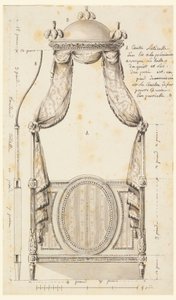 Tegning, design for en seng i polsk stil, 1780