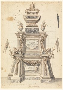 Tegning, design for en katafalk til minnegudstjenesten til en pave, sannsynligvis Klemens XI, 1721 av Unknown artistUnknown artist