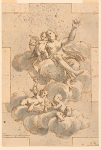 Tegning, design for et takmaleri, Venus, Cupid og Putti, 1700–29