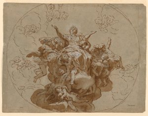 Tegning, design for et tak med Jomfru Marias himmelfart, 1700–1730 av Unknown artistUnknown artist