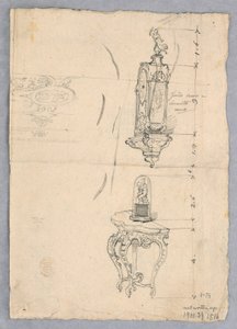 Tegning, design for en klokke og konsoll, 1700- og 1800-tallet av Unknown artistUnknown artist