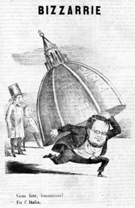 - Hva gjør du, sir? - Jeg gjør Italia (Cavour med kuppelen i Firenze) satirisk gravering av Il Fischietto av Unknown artist