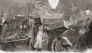 Klokken 05.00 på Billingsgate Fish Market i London, England på 1800-tallet av Unknown artist