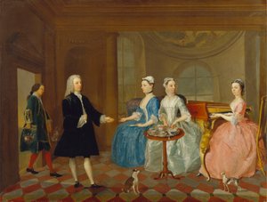 En familie som blir servert med te, muligens Carter-familien av Unknown artist