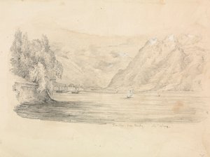 En innsjø omgitt av fjell av Unknown artist