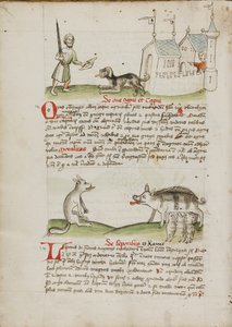 En mann med et sverd og en hund med et bein; En ulv og en gris av Unknown artist