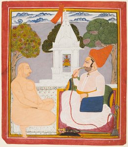 En Rathor-edel som besøker en hellig mann ved en Vishnu-helligdom av Unknown artist
