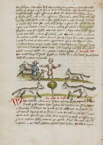 En gjeter med hunden og flokken sin; en mann som jager bort en ulv av Unknown artist