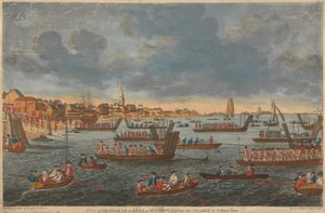 En utsikt over Gravesend i Kent, med tropper som passerer Themsen til Tilbury Fort av Unknown artist