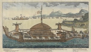 En utsikt over den franske flåten, som sett flytende ved St. Maloes, i februar 1798. Maskinen er 600 fot lang og 300 bred, monterer 500 stykker kanon, 36 og 48 pund, og skal transportere 15 000 tropper og for invasjonen av England. av Unknown artist