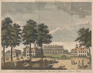 En utsikt over dronningens palass fra kjøpesenteret i St. James