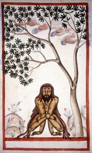 En fakir-side fra manuskriptet (ms.8300) ""Mogulens historie""" (Moghul eller Moghol) av Stefano Nivibus Cardeira. 1700-tallet. Bibloteca marciana, Venezia av Unknown artist