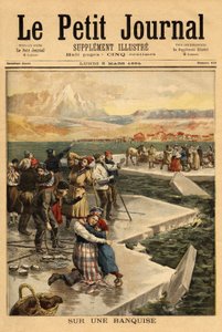 En enorm isblokk bryter fra fastlandet ved Helsingfors (sørlige Finskebukta), og tar over 500 mennesker og 20 hester ut i åpent hav. Gravering i "" Le petit journal"" 5/03/1894. Selvas samling. av Unknown artist