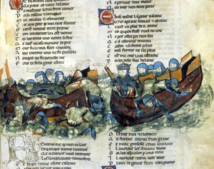 Et sjøslag. 1200-talls miniatyr av Unknown artist