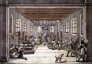 Et trykkeri på begynnelsen av 1700-tallet. av Unknown artist