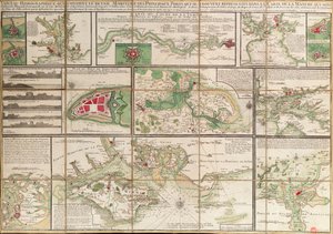 En tabell som inneholder detaljer om de viktigste maritime havnene som er representert på kartet over Den engelske kanal, ca. 1780 (papir, lin) av Unknown artist