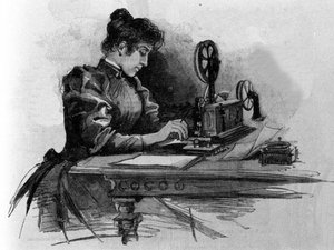 En telegrafoperatør oppfunnet av den amerikanske oppfinneren Samuel Finley Breese Morse (1791-1872). Gravering av 1800-tallet av Unknown artist