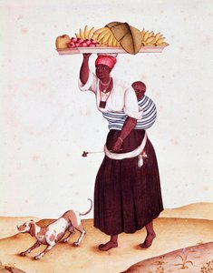 Eine reisende Obstverkäuferin in Brasilien, sie trägt ihr Kind auf dem Rücken. 18. Jahrhundert. Rio de Janeiro, Nationalbibliothek von Unknown artist