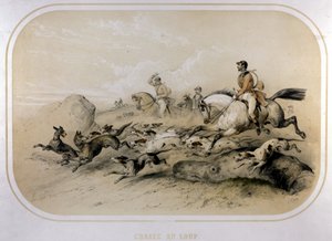 En ulvejakt. 1800-talls gravering. av Unknown artist