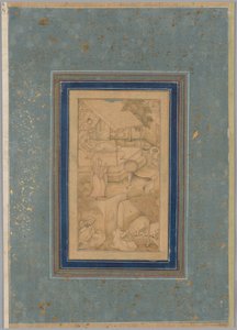 En kvinne tar feil av en ku for dødens engel, fra et lys fra Canopus (Anwar-i Suhaili) fra Kashifi (iransk, d. 1504) av Unknown artist