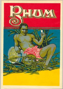 En ung, svart mann avviser som holder et glass rom (reklame) (kromolitografi av Unknown artist