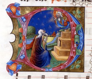 Abraham blir invitert av Herren til å forlate landet sitt. Miniatyr fra et kor fra 1400-tallet ("civitatis" av Saint Augustine). av Unknown artist