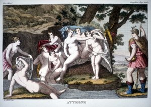 Acteon forvandlet til hjort - i Mythological Dictionary av Unknown artist