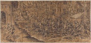 Aeneas forlater den brennende byen Troja av Unknown artist