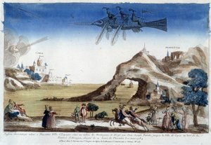 Aerostatisk fisk oppdrettet i Plazentia, Spania, regissert av Dom Joseph Patinho, som flyr til byen Coria ved bredden av Arragon-elven (12 ligaer fra Plazentia) 10. mars av Unknown artist