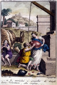 Agar til brønnen: Jeg går bort til henne og ber henne gi en drink. Hun vil svare... Gravering fra begynnelsen av 1800-tallet. av Unknown artist
