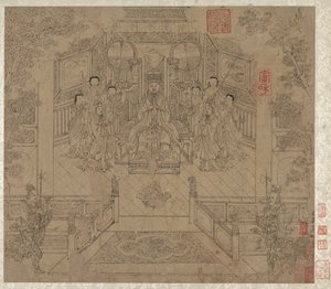 Album med daoistiske og buddhistiske temaer: Procession of Daoist Deities: Leaf 1 av Unknown artist