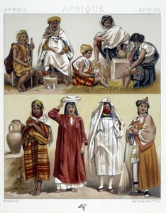 Algerie og Tunisia, populære kostymer - i "" Le costume historique"" av Racinet av Unknown artist