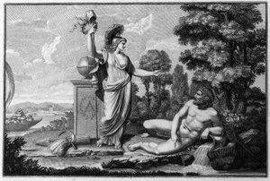 Allegori om den cisalpine republikken (Cisalpina) skapt av Napoleon Bonaparte 27.06.1797 etter fransk modell i Italia, som ble til den italienske republikken i 1802. Symbolene til Den franske republikk er representert. Gravering Museo del risorgimento, Mil av Unknown artist