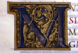 Alfabet: miniatyrert bokstav M av Unknown artist