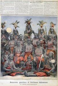 Amazoner, kriger- og Dahomean-fetisjer (fra dagens Benin), fra akklimatiseringens hage - i "" Le Petite Journal"" av 28.02.1891 av Unknown artist