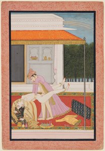 Et amorøst par, sannsynligvis Raja Mahendra Pal av Basohli (f. 1806–13) med en favorittdronning av Unknown artist