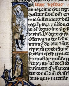 En belysning som viser byggescenen på 1300-tallet. av Unknown artist